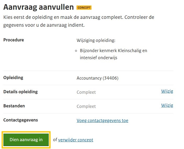 Dien aanvraag in: stap 13