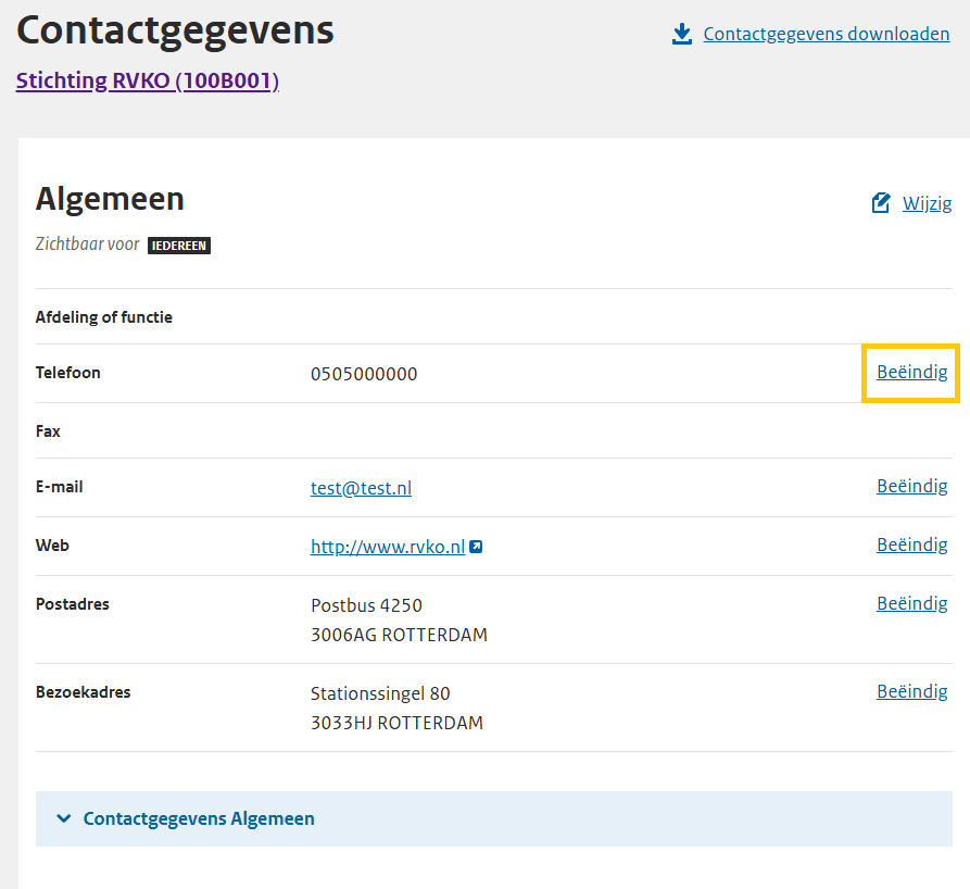 Beëindigen contactgegevens