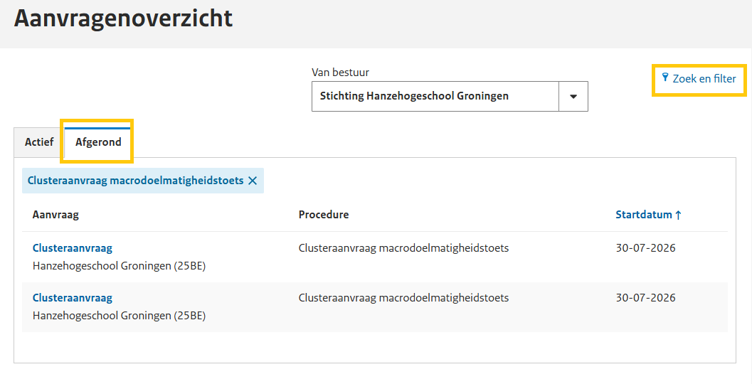 Clusteraanvraag stap 8.1