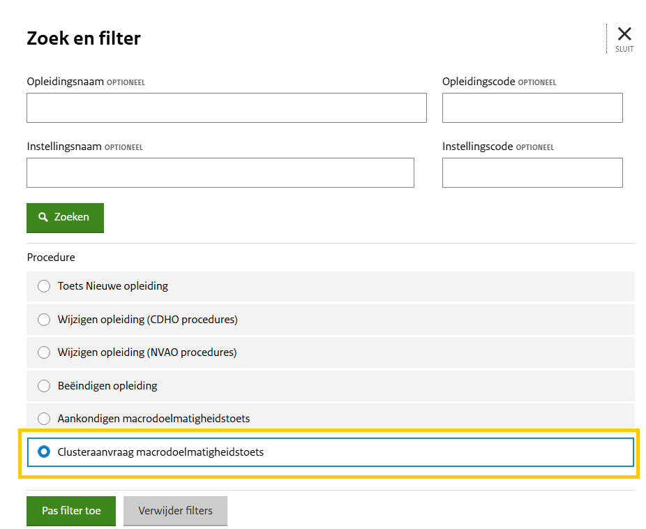 Clusteraanvraag stap 8.2