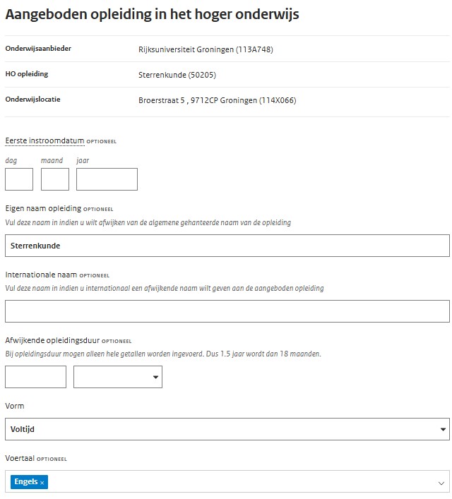 Detailscherm wijzigen voertaal