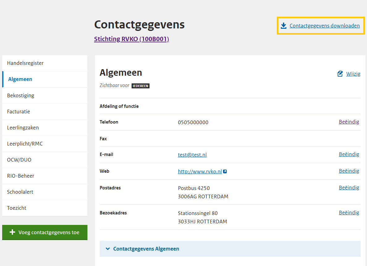 Downloaden contactgegevens