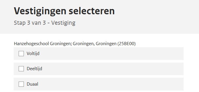 LEO vestiging voltijd/deeltijd/duaal