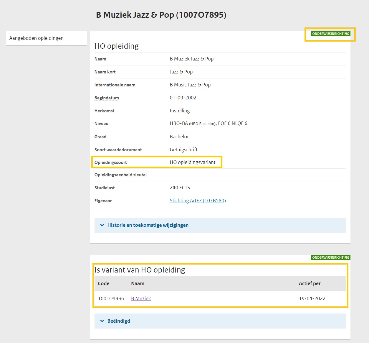 JPG Detailsccherm opleidingsvariant HO