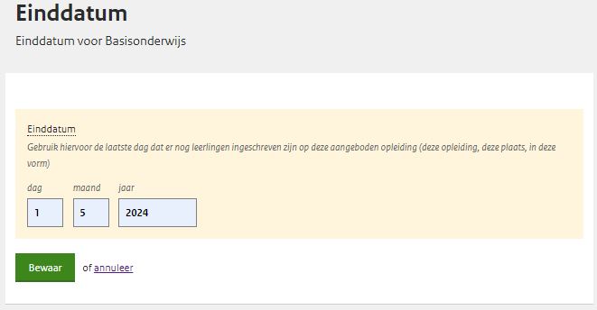 JPG Detailscherm beëindigen aangeboden opleiding PO