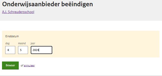 JPG Detailscherm beëindigen onderwijsaanbieder po