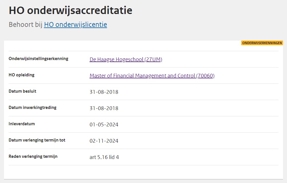 JPG Detailscherm opleidingsaccreditatie HO