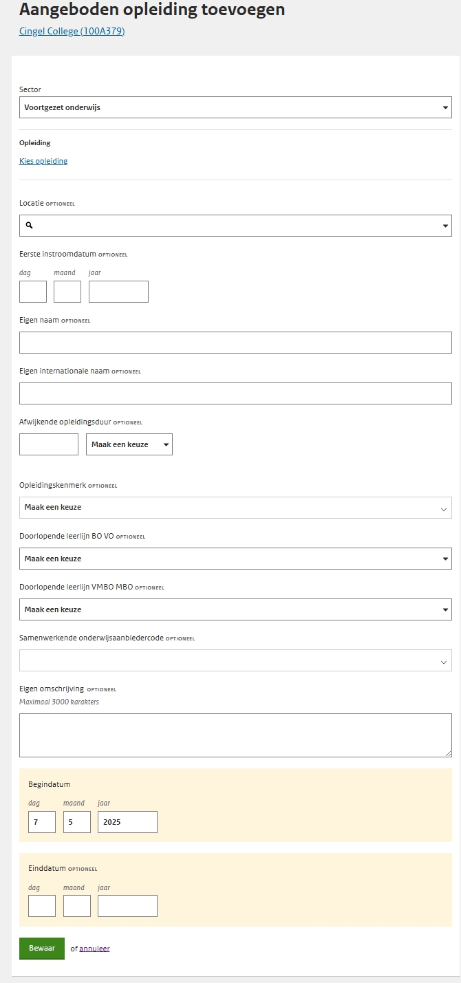 JPG Detailscherm registreren aangeboden opleiding VO