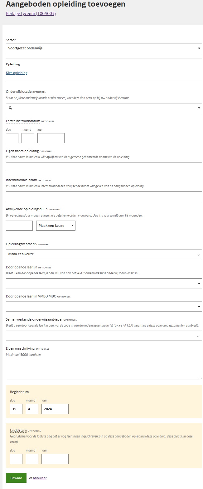 JPG Detailscherm registreren aangeboden opleiding VO