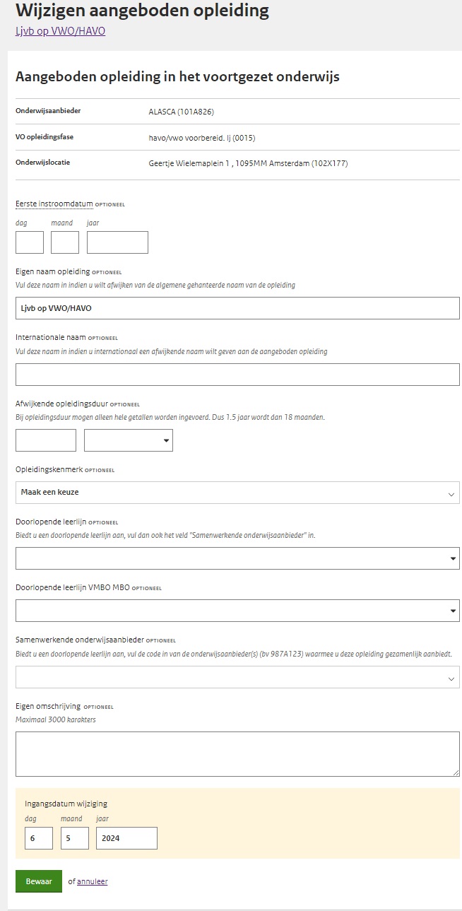 JPG Detailscherm wijzig aangeboden opleiding