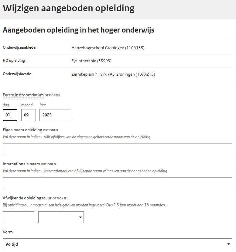 JPG detailscherm wijzigen aangeboden opleiding HO