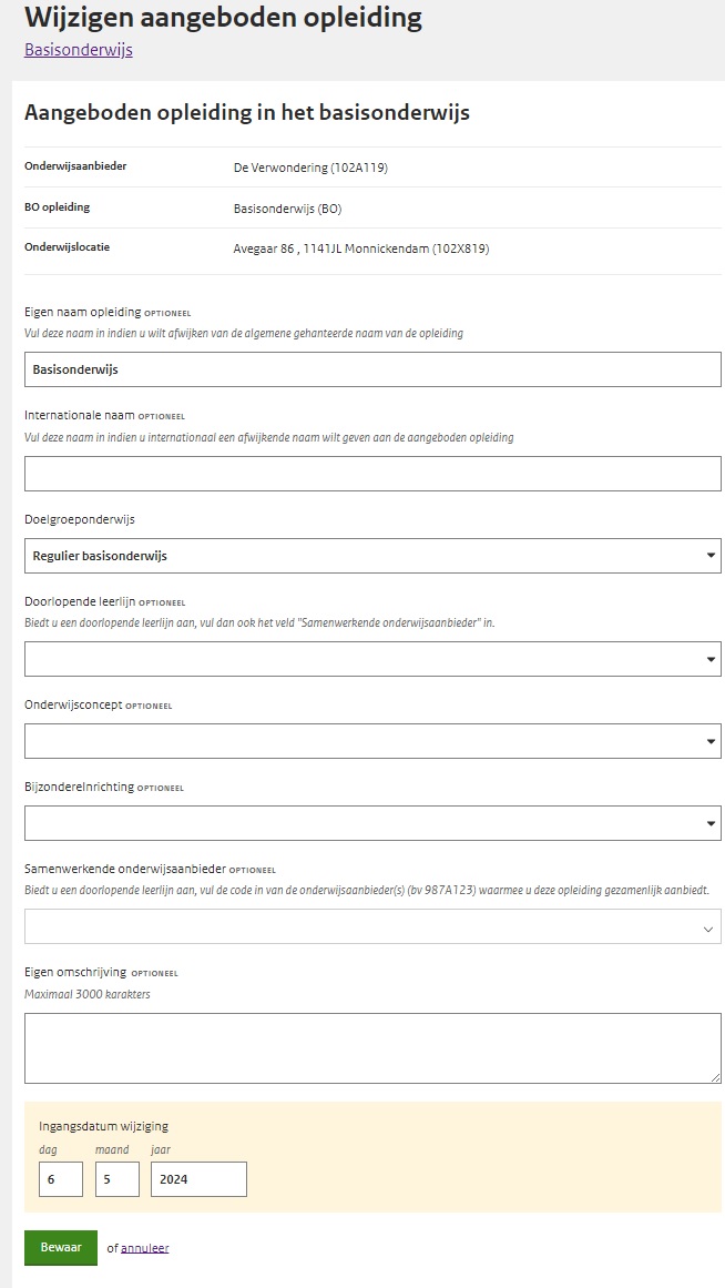 JPG Detailscherm wijzigen aangeboden opleiding PO