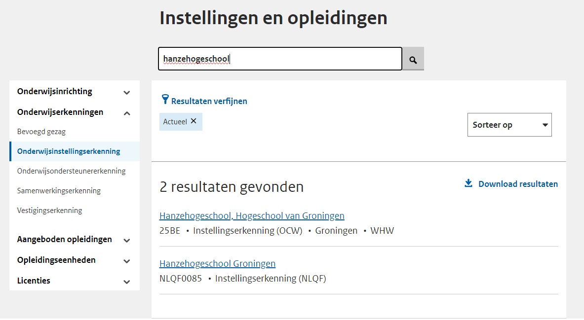 JPG Onderwijsinstellingserkenning vanuit zoeken en vinden HO