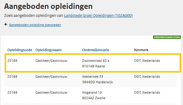 JPG Scherm selecteer aangeboden opleiding vanuit aangeboden opleidingen MBO
