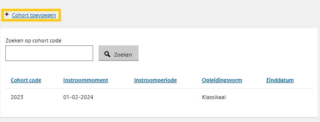 JPG Scherm selecteer cohort toevoegen vanuit aangeboden opleiding VO
