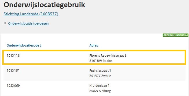 JPG Scherm selecteer onderwijslocatie vanuit onderwijslocatiegebruik MBO
