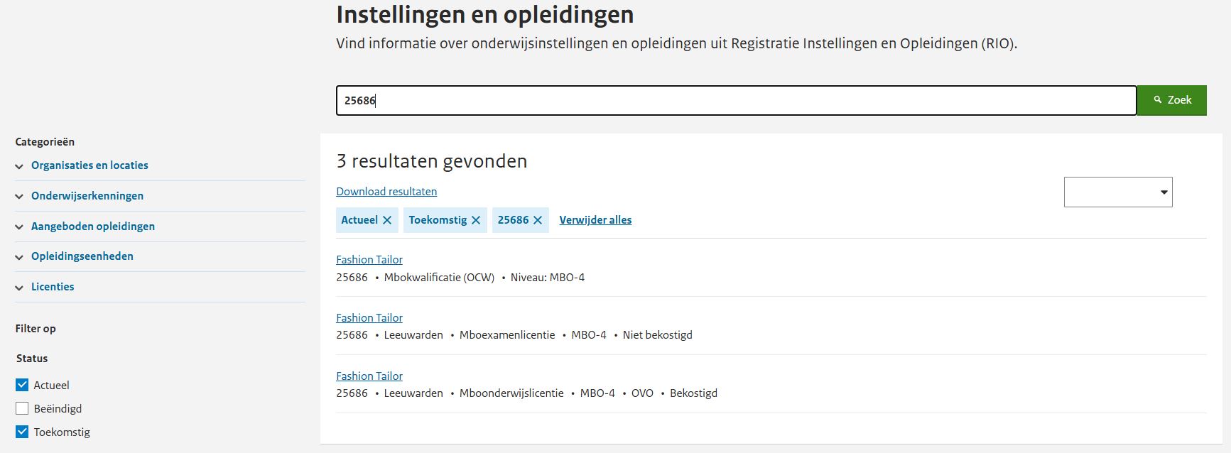 JPG Scherm zoeken erkende opleiding zonder filters MBO