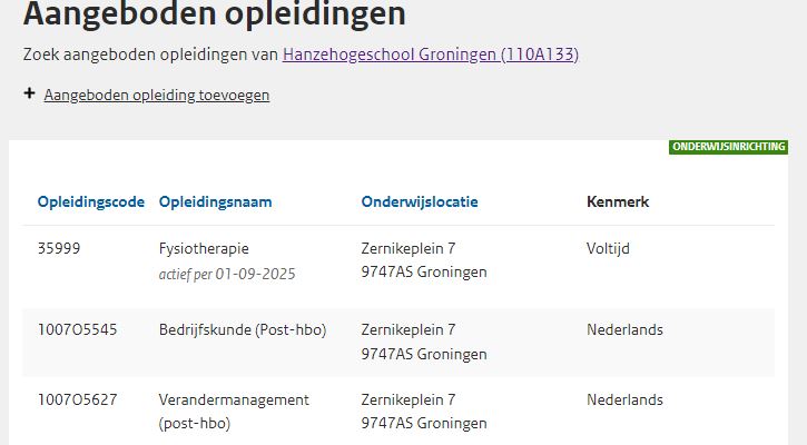 JPG selecteer aangeboden opleiding in aangeboden opleiding HO