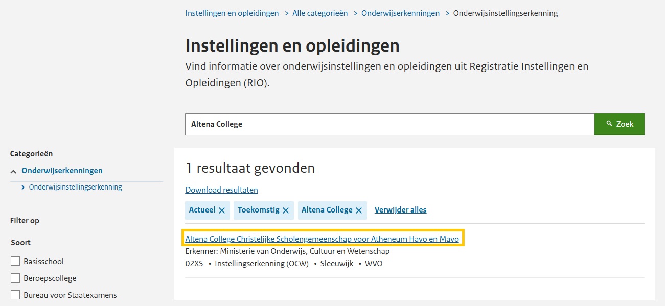 JPG Selecteer instellingserkenning VO