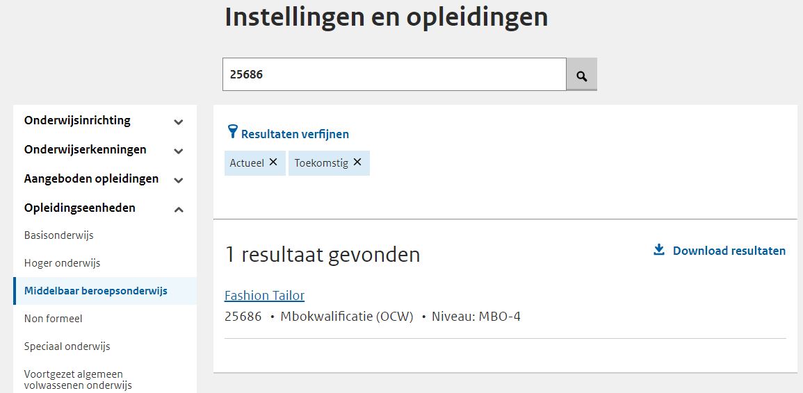 JPG Zoeken erkende opleiding met filter mbo