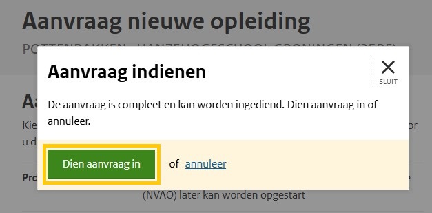 LEO dien aanvraag in pop up
