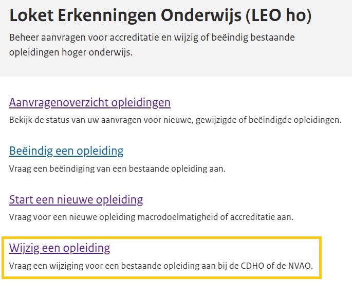 LEO wijzigen opleiding