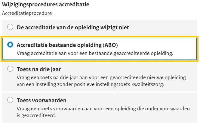 Stap 1 kies wijzigingsprocedure ABO