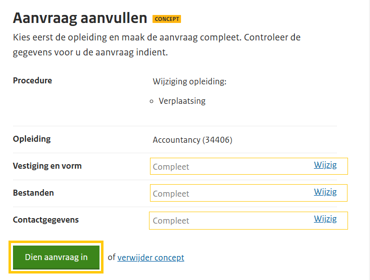 Stap 12 dien aanvraag in