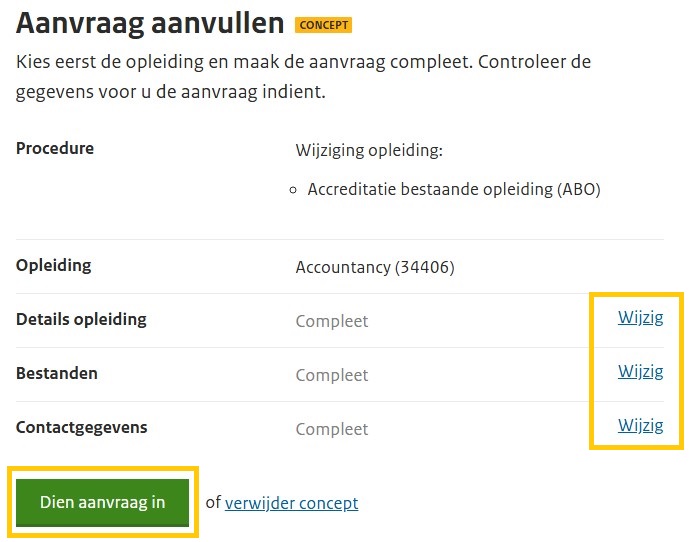 Stap 12 wijzigen ABO