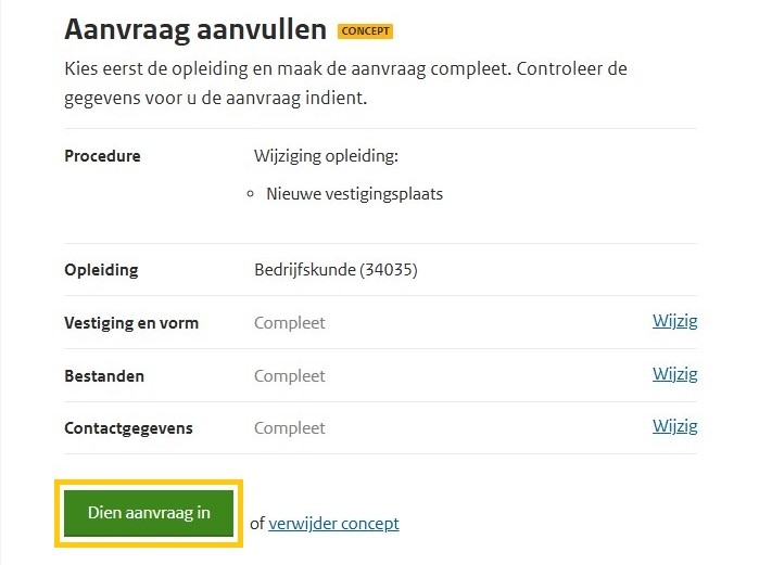 Stap 15 dien aanvraag in