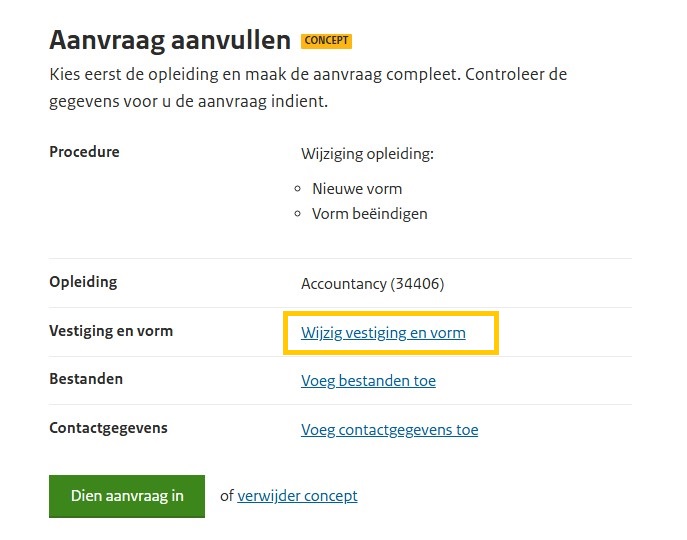 Stap 4 wijzig vestiging en vorm 444