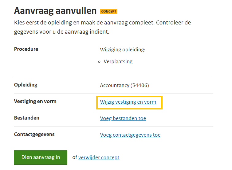 Stap 4 wijzig vestiging en vorm