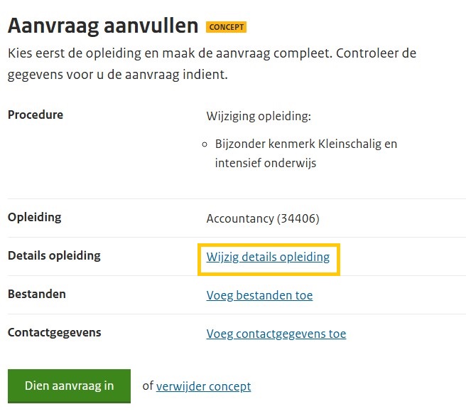Wijzig details opleiding stap 4 Mathanja