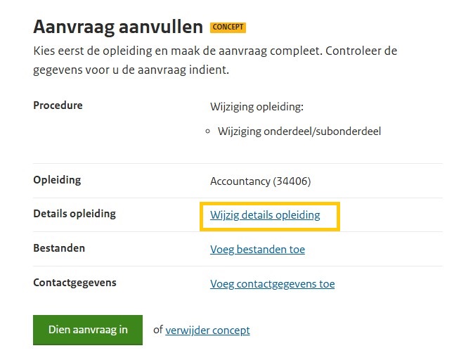 Wijzig details opleiding stap 4