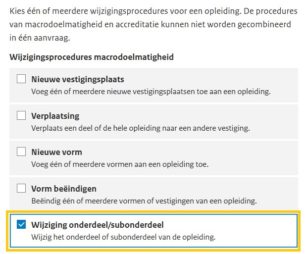 Wijziging onderdeel subonderdeel stap 1